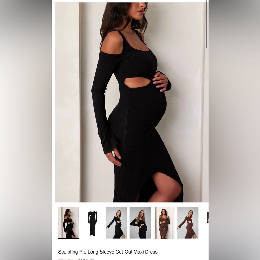 bumpsuit ribbed dress sculpting rib long sleeve cut out maxi dress maternity